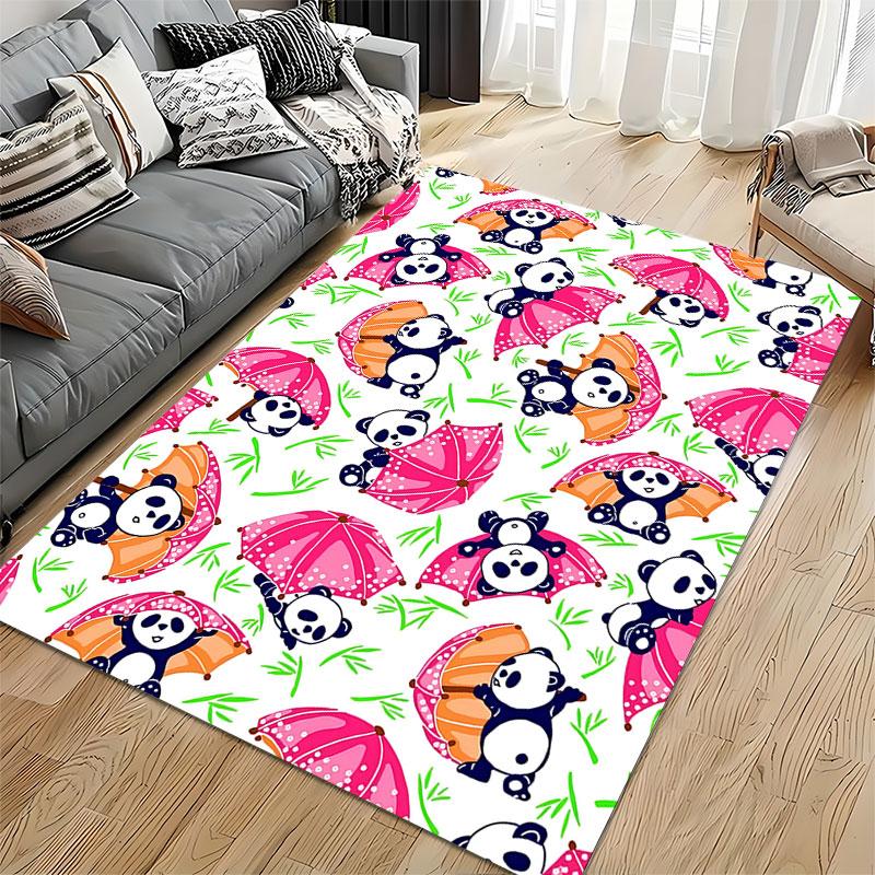 Cartoon Pandas with Colorful Umbrellas suitable as a non-slip mat for the living room or bedroom sofa