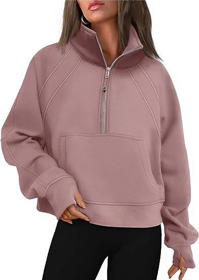 Shoulder Sleeves, Women's Autumn and Winter Fleece Loose Jacket, Half Zip Shirt, Long Sleeved Sweatshirt