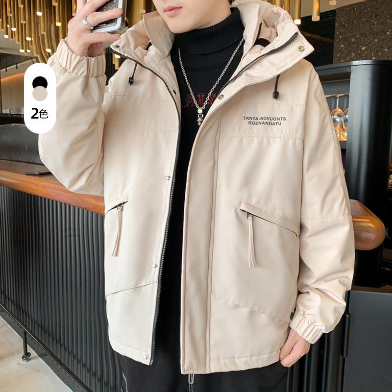 Men's down jacket men's winter thickened warm winter white duck down hooded plus size loose cargo jacket