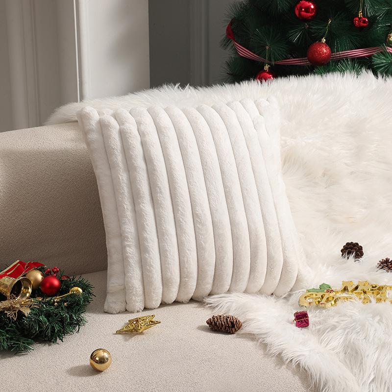 Cozy Faux Fur Plush Throw Pillow Cover - Fluffy Striped Winter & Christmas Decorative Cushion Case with Zipper Closure for Sofa