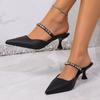 Sexy Pointed Toe Mules Slippers Women 2025 Summer Silver Glitter Chain Spike High Heel Sandals Fashion Party Dress Shoes Women