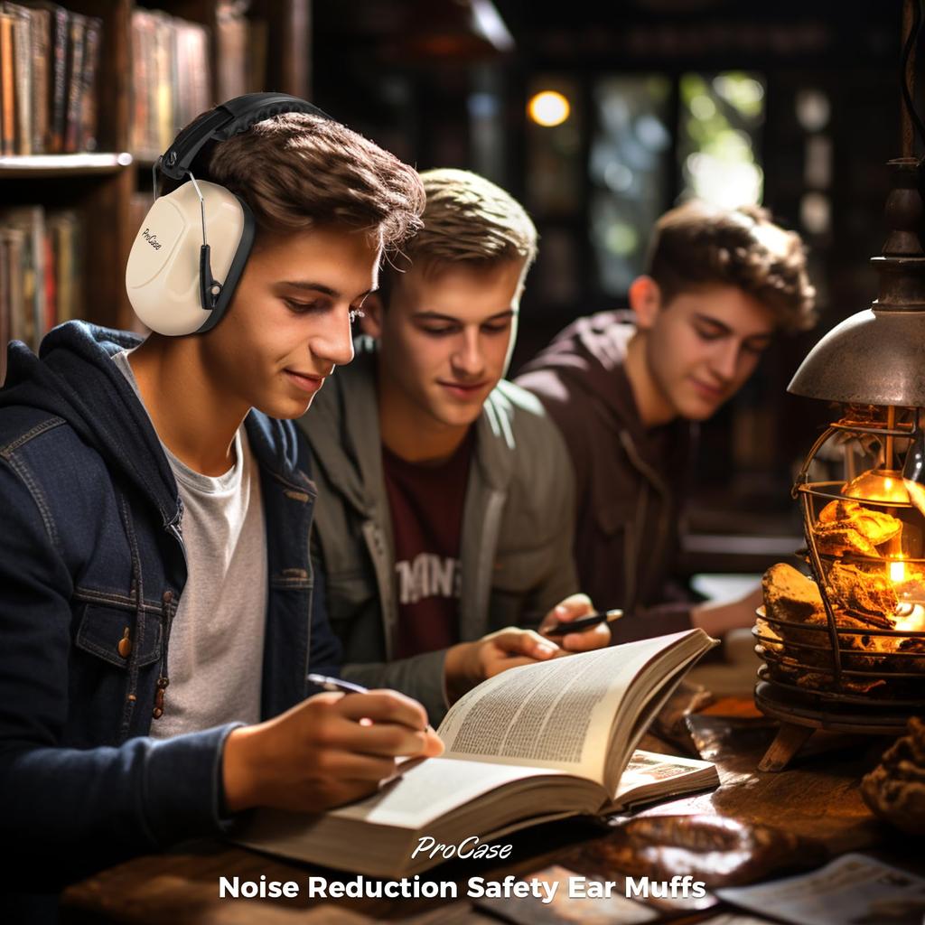 ProCase Adult Noise Cancelling Earmuffs with Adjustable Hearing Protection Noise Reduction 28dB NRR Beige Headband, Headphones, Rate -