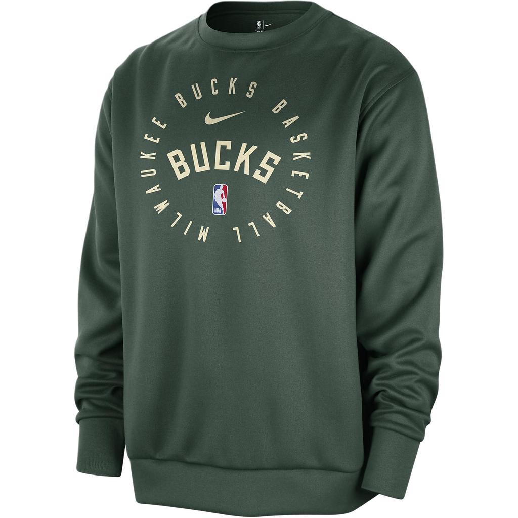 Nike X NBA Collaboration Milwaukee Bucks Dri-Fit Spotlight Logo Print Crew Neck Long Sleeve Sweatshirt Men Sweatshirt Cold-Fir-Green FV1799-323