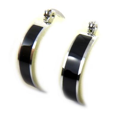 [L7894] - Silber-schwarze Creolen „Calypso“ aus Stahl