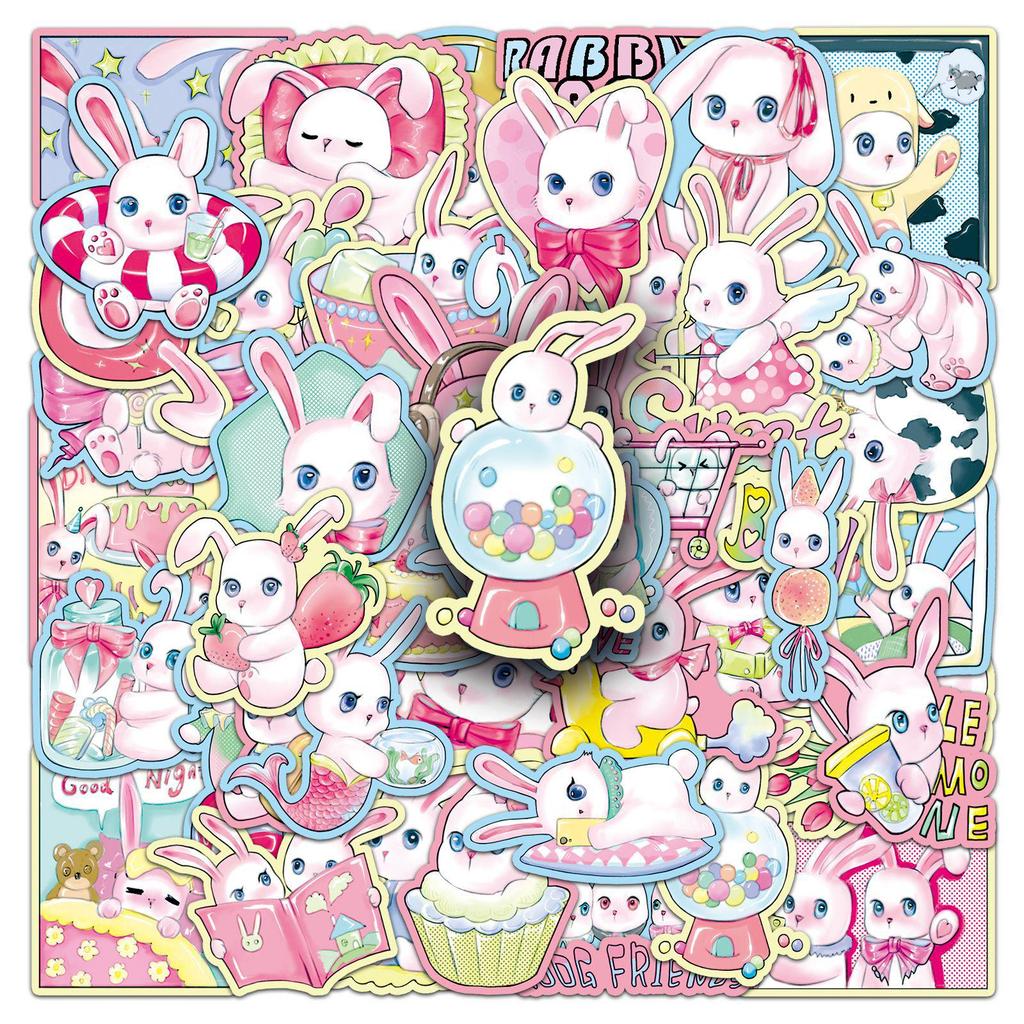 50 Cute Kawaii Hand-Drawn Rabbit Stickers - Original PUFF Pet Design, Non-Infringing, Perfect for Computers and Journals.