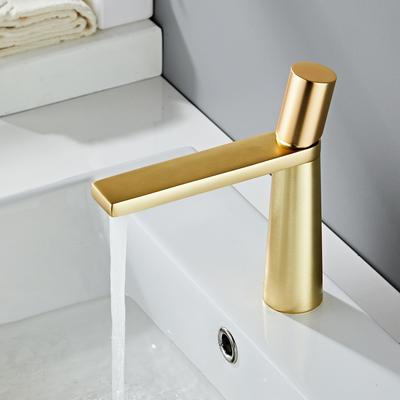 Modern Design Brushed Gold Single Hole Single Handle Bathroom Wash Tap Hot Cold Brass Basin Faucet with Ceramic Valve Core