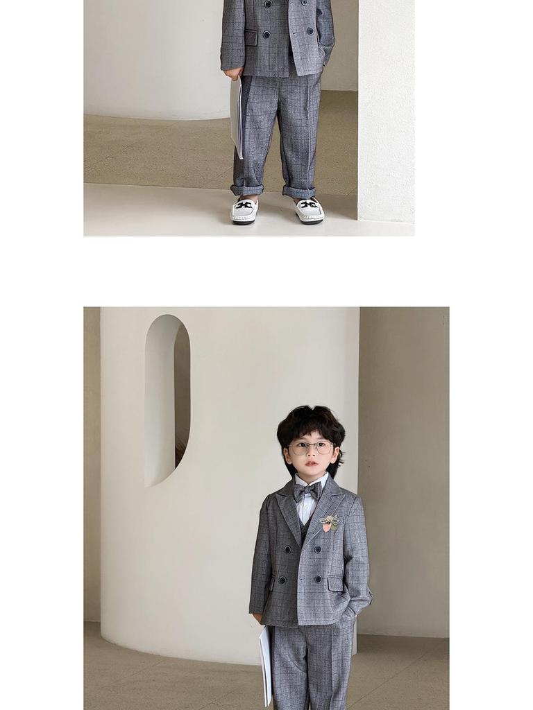 2025 Autumn British Plaid Tuxedo Suit for Kids: Boys' & Girls' Performance Vest Costume