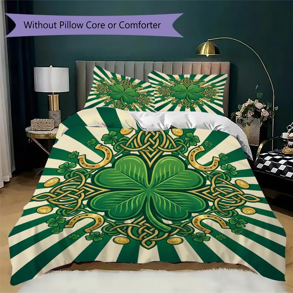 Leaf Clover Pattern Bedding uilt Set uilt Cover Pillowcase Home Decoration Birthday Gift (1 * duvet cover + 2 * pillowcase  without core)58