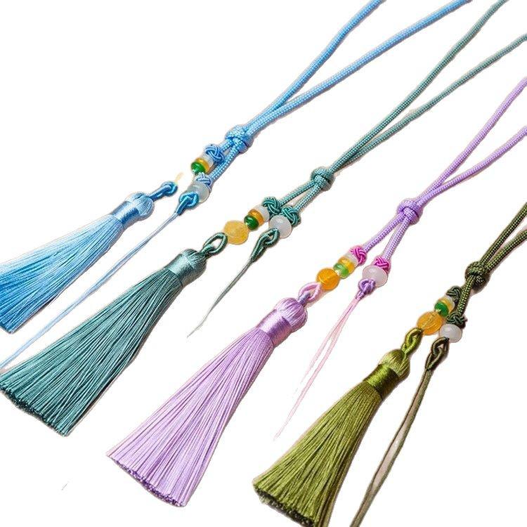 Ensemble de suspension : Corde de poignet avec pendentif en jade et pompons Macaron multicolores & Sachet à encens