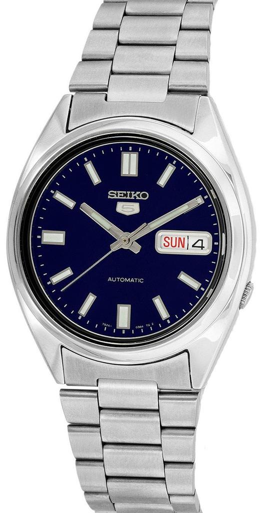 SEIKO 5 Automatic Watch, Skeleton Back Navy Dial Model SNXS77K, Stainless Steel, Men's Everyday Style