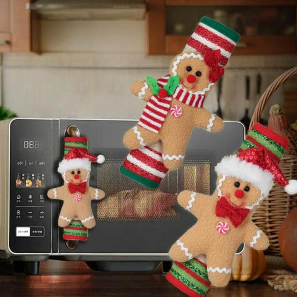 Christmas Cookie Man Refrigerator Handle Covers Set of 2 Fabric Protective Covers for Fridge Oven Microwave Dishwasher Handles