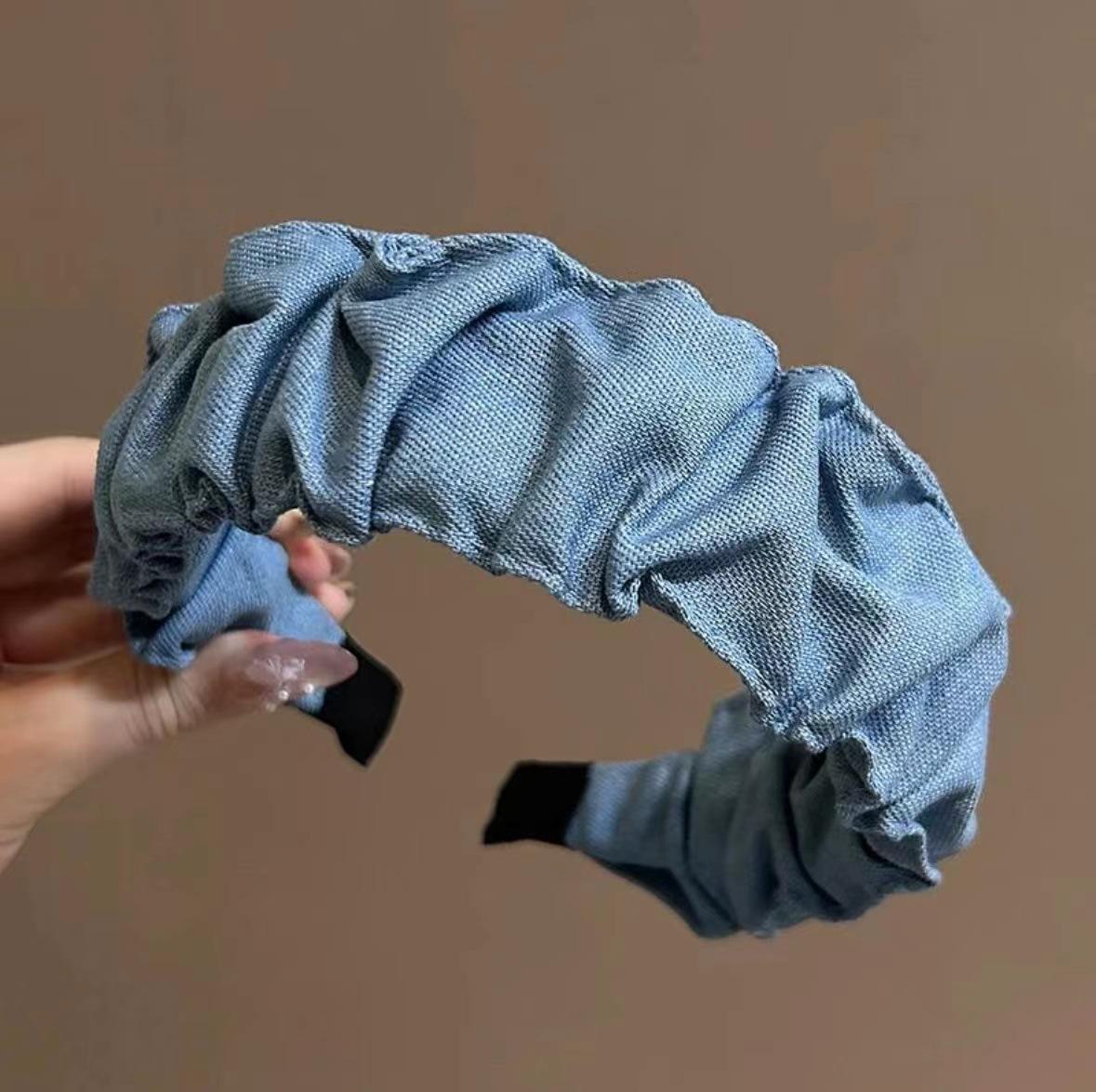 

Ретро джинсовая повязка на голову с оборками в корейском стиле – Женский осенне-зимний аксессуар для волос для похудения лица 2025.