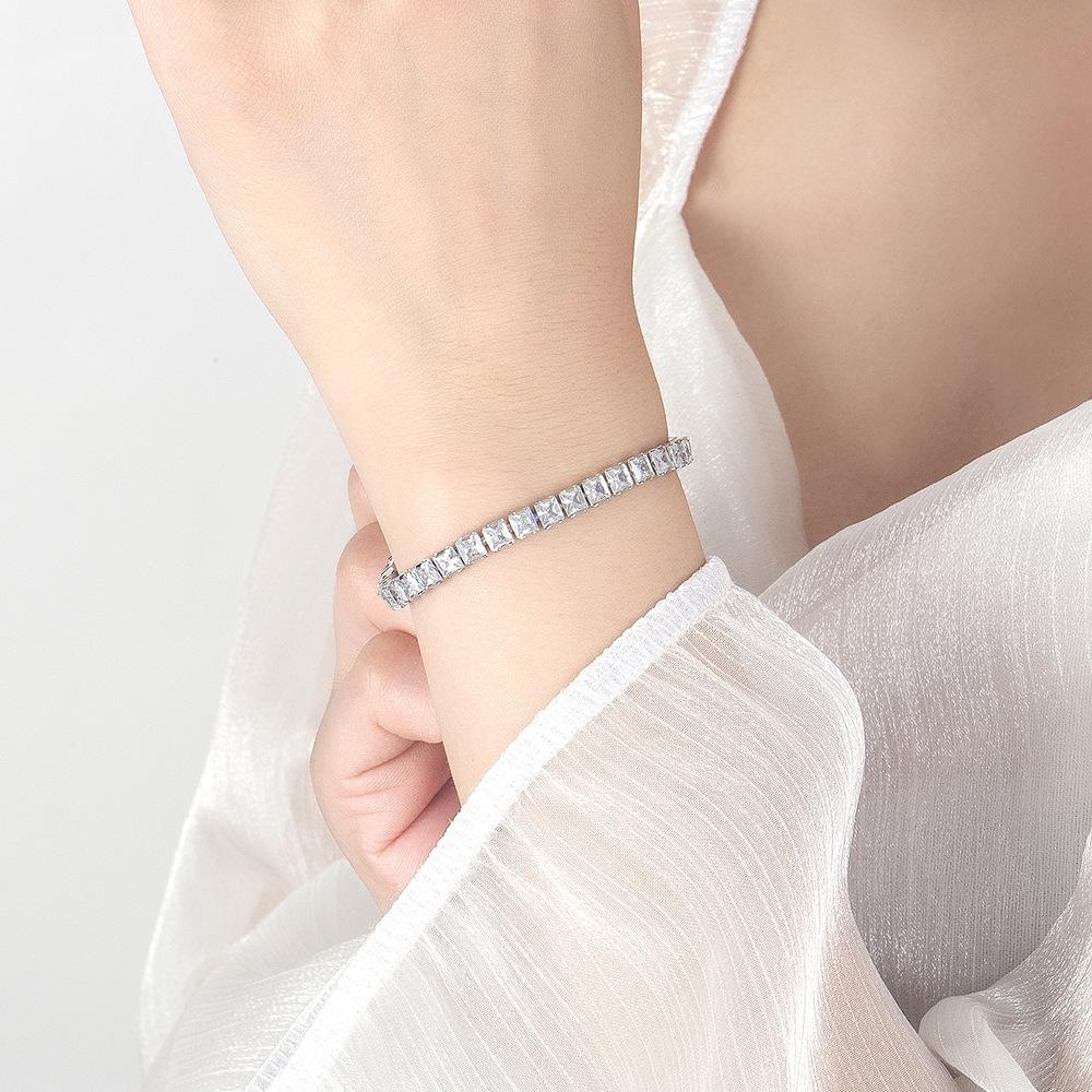 925 Sterling Silver Square AAA Zircon Bracelet Fashion Jewelry 16CM