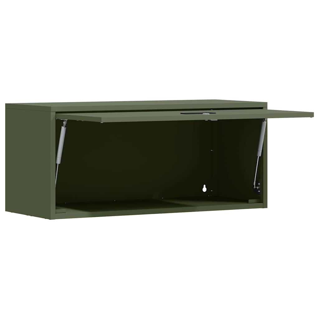 Wall Mounted Garage Cabinet with Gas Spring Door Olive Green
