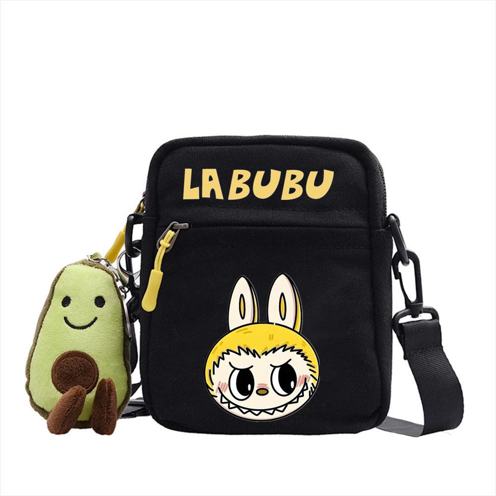 LABUBU canvas bag LABUBU peripheral small square bag doll nylon canvas lightweight simple versatile crossbody bag