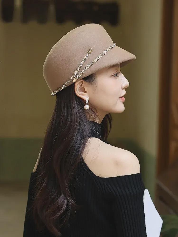 French Retro Wool Felt Women's Octagonal Hat for Autumn and Winter