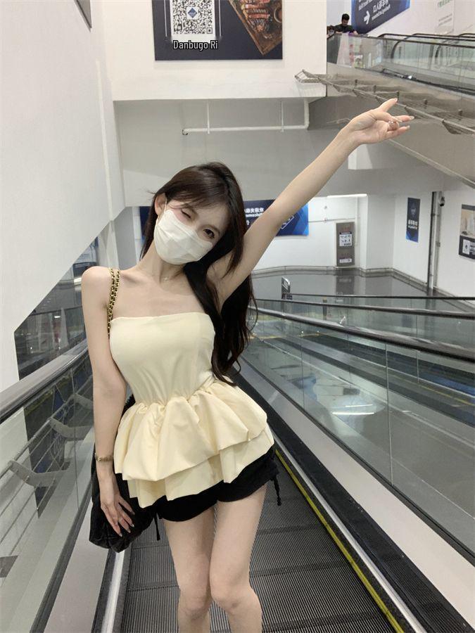 Elegant Off-Shoulder Milky Sweet Puffy Camisole Top