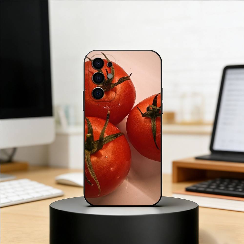 Tomato Fruit Clear Korean Cute Ins Phone Case For Samsung S25,S24,S21,S22,S23,S30,Ultra,S20,Plus,Fe,Soft Silicone Black Cover