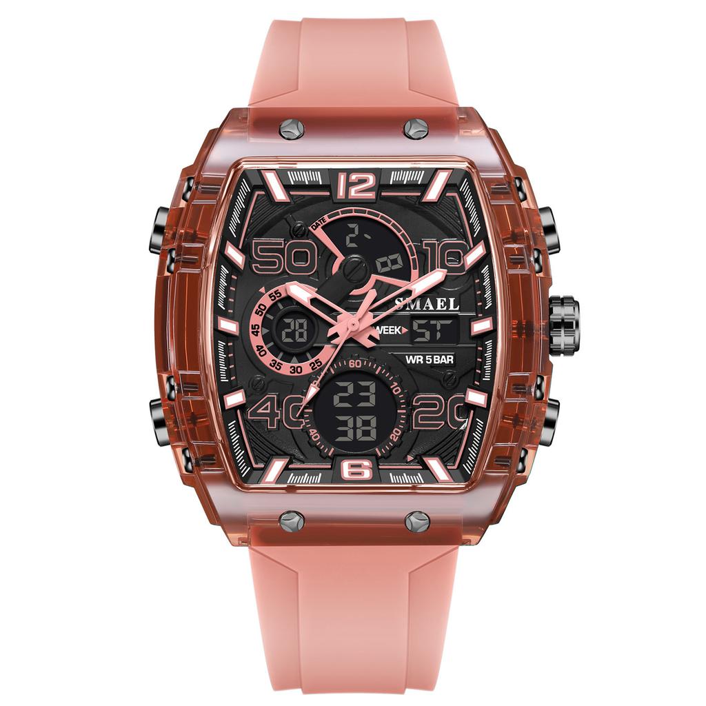 Barrel-Shaped Electronic Watch Waterproof Dual-Display Led Luminous Alarm Clock Men'S Student Electronic Watch