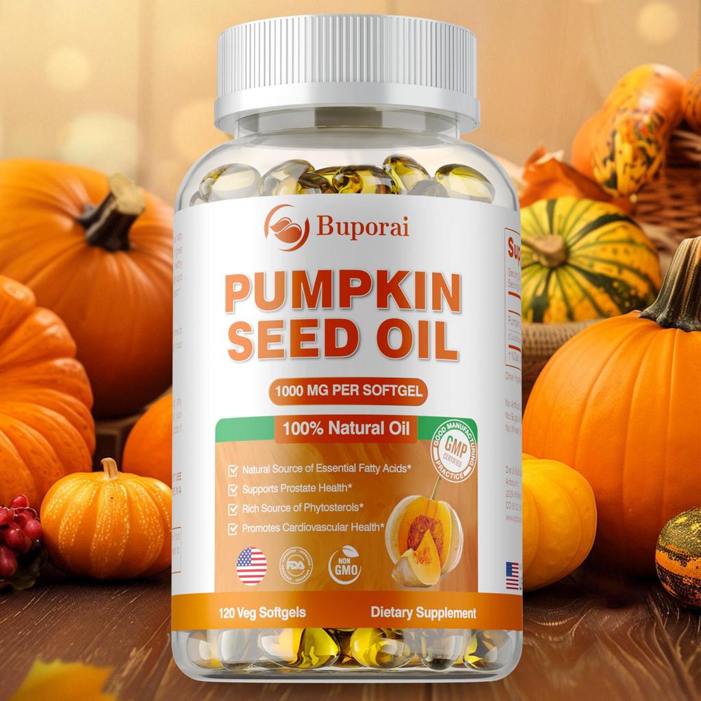 Pumpkin Seed Oil Capsules 2000mg for Brain Boost Prostate Urinary Function Health Cardiovascular Health Hair Growth Boost Metabolism
