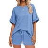 Conjunto Deportivo Casual Transpirable Holgado de Dos Piezas para Mujer Camiseta de Manga Corta y Pantalones Cortos con Cordón