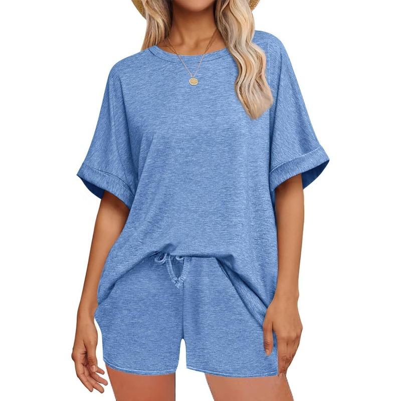 Conjunto Deportivo Casual Transpirable Holgado de Dos Piezas para Mujer Camiseta de Manga Corta y Pantalones Cortos con Cordón