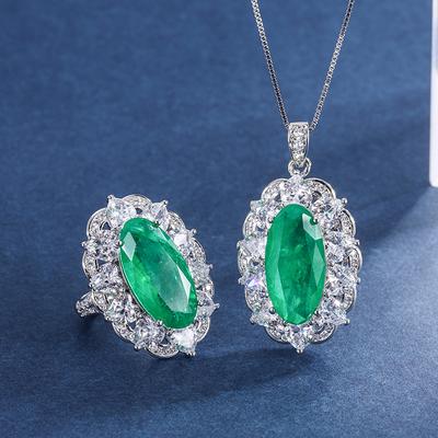 Bijoux Couleur Trésor Rétro Simulation Émeraude, Grande Taille Pendentif Bague Ensemble Principal 10 * 20