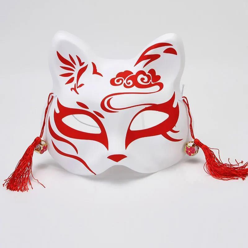 Hand-Painted Anime-Style Cat and Fox Half-Face Mask for Men and Women