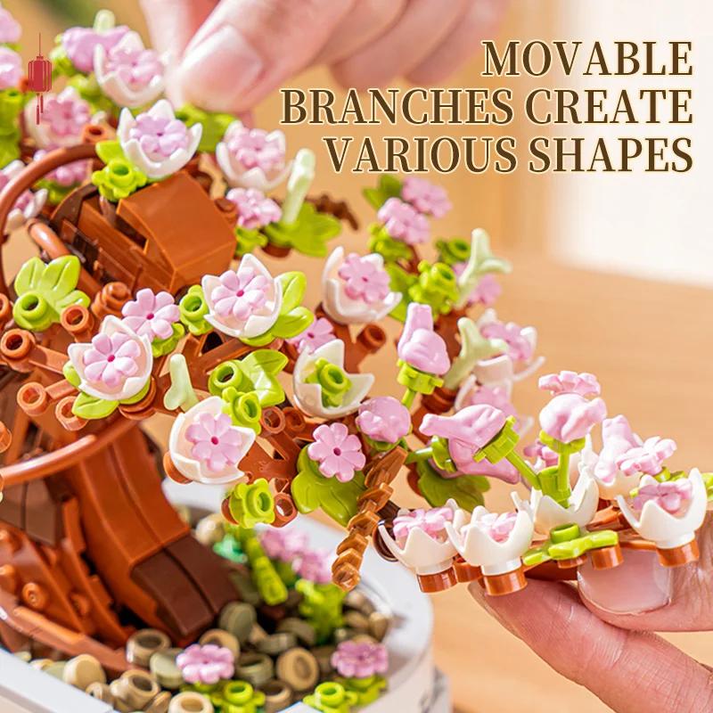 Cherry Bonsai Succulent Mini Building Blocks Set for Home Decor Halloween Thanksgiving Christmas Gift Money tree