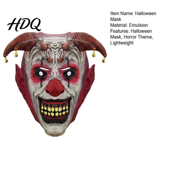 Scary Costume Accessories for Halloween Devil Horns Mask with Bell Decor Breathable Comfortable Face Mask Latex Headgear Adult Cosplay Props Horror