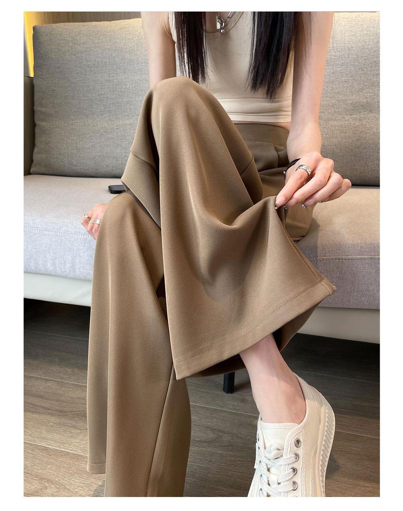 2026 Summer Women's High-Waist Korean Style Wide-Leg Slim Fit Cropped Suit Pants