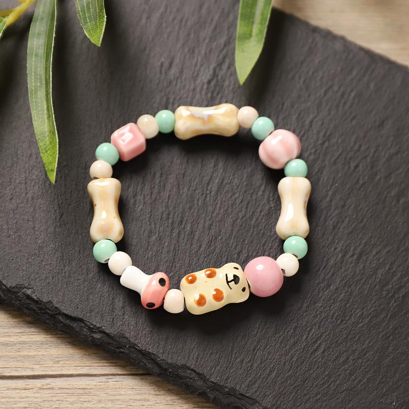 Creative Ceramic Cat Bear Beaded Bracelet Dopamine Color Small Fresh Color Retro Literary Bracelet Women