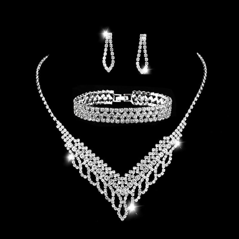 European and american wedding rhinestone evening accessories - full diamond sparkling hollow necklace set