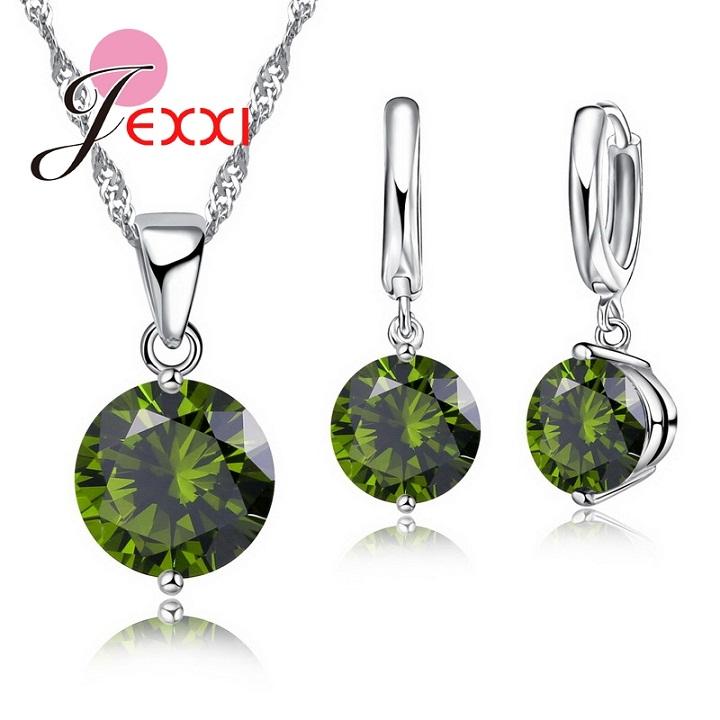 Wholesale Dedicated 925 Silver Jewelry Sets 8 Colors Cubic Zircon Pendant Set Anniversary Earrings Necklace Accessories
