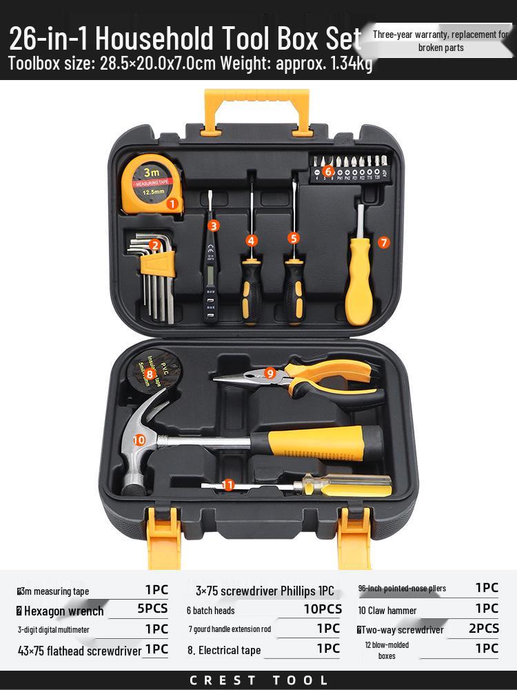 Comprehensive Home Repair Tool Kit: Pliers, Hammer, Wrench, Combination Set.