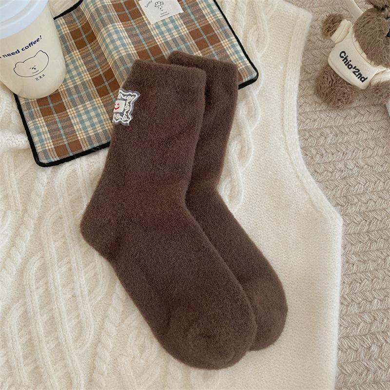 

Австралийский бархат Утолщенные Теплые Кружевные Тканевые Этикетки Однотонные Носки до середины икры для Осени и Зимы Милые Женские Простые и Универсальные Послеродовые Носки 1 pair кофейный