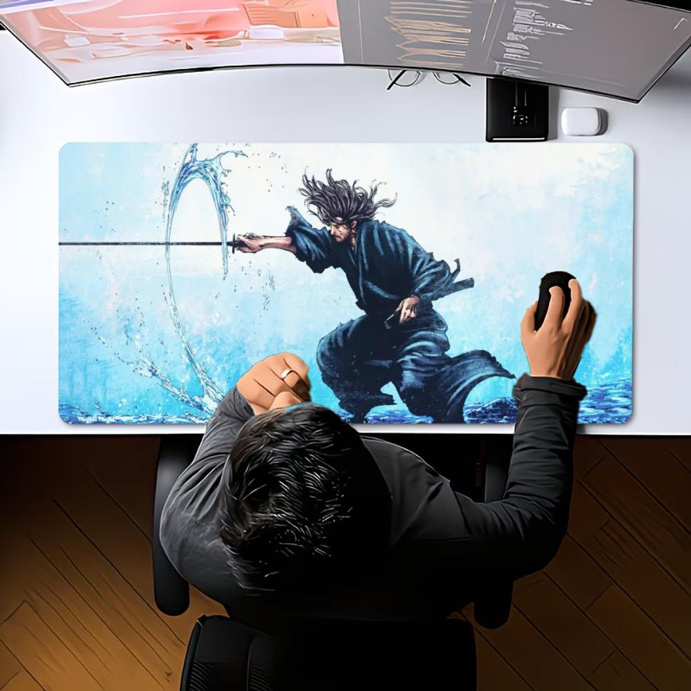 Large XXL Game Mousepad Ink Style Japanese Samurai Katana Grim Reaper Skeleton Moon Deskmat Non-Slip Rubber Keyboard Mouse Mats