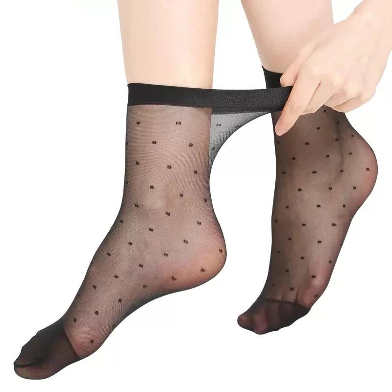 Women Breathable Socks Sexy Black Skin Dot Pattern Socks for Girls Fashion Summer Cool High Stretch Lace Short Sock
