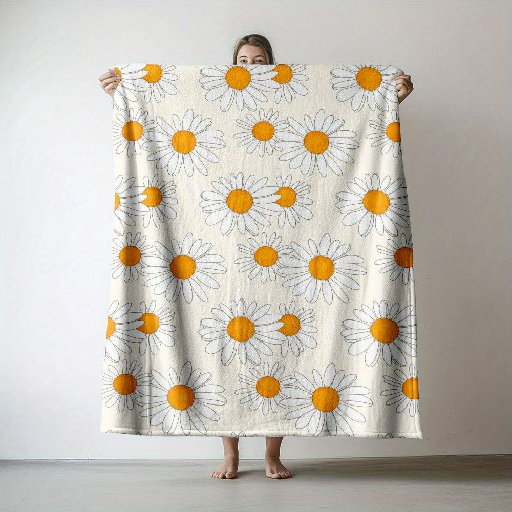 

1pc daisy print blanket polyester fabric machine washable suitable for bedroom living room decoration 75x100cm