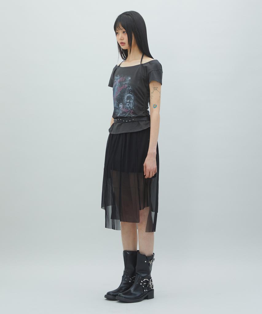 LALAFOX Mesh Layered Midi Skirt Black Br2Ws006