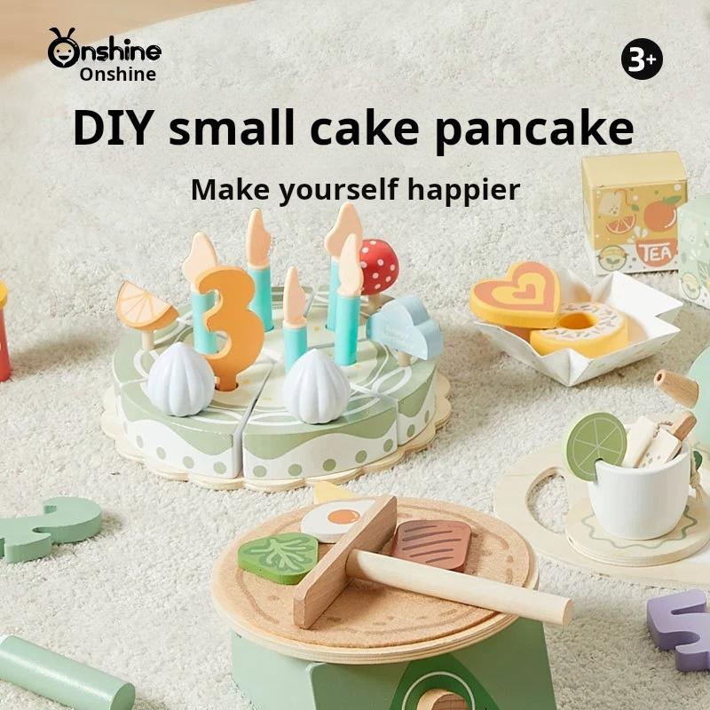 New Wooden Simulation Kitchen Toys Pretend Play Dessert Cake Tea Set Toddler Afternoon Tea Toys Kids Cognitive Social Toys Gifts