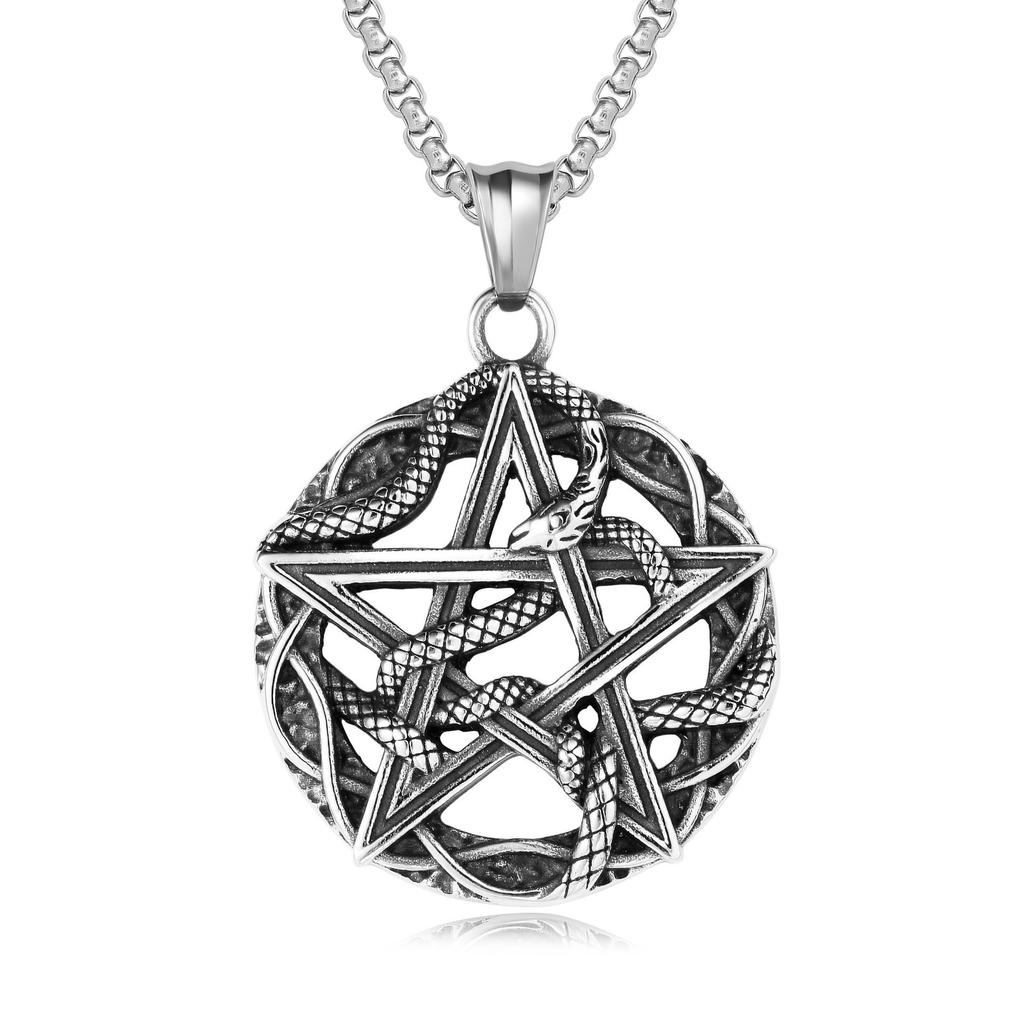 Punk Pentagram Skull Round Pendant Trendy Men Domineering Ghost Head Jewelry Necklace