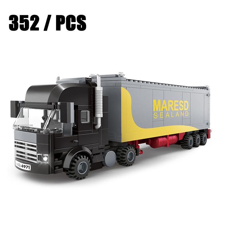 New Modern City Big Cargo Freight Truck Semi Trailer Truck Large Heavy Goods Vehicle Car Model Building Blocks Bricks Kids Toys