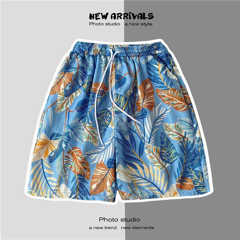 Hawaiian Floral Men's Trendy Loose Ice Silk Casual Sports Set: Travel Beach Shirt & Shorts Two-Piece