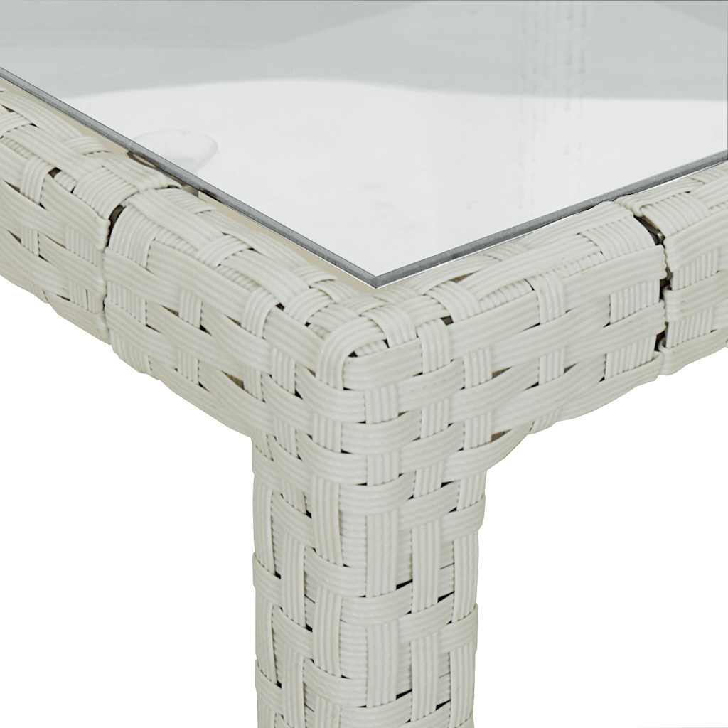 Garden Table 90x90x75 cm Tempered Glass Poly Rattan White
