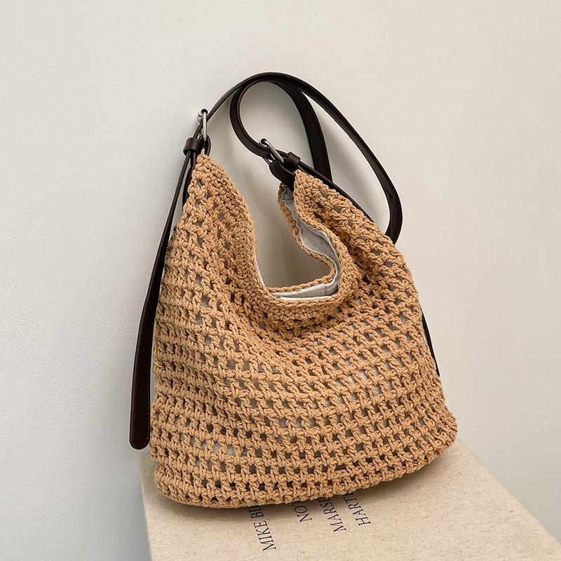 

Модная плетеная сумка женская новая летняя сумка на плечо большая вместимость сумка-ведро пляжная соломенная сумка для отпуска хаки