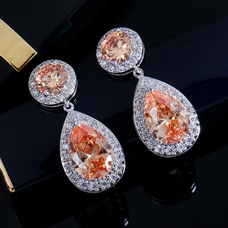 E0229 Temperament Women'S Earrings, Water Drop Zircon Earrings, Micro-Setting Process, Multi-Color Optional