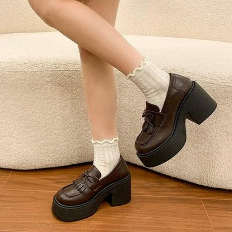 women's thick soled shoes Hot Sale Women Retro Pumps High Heels Fashion comfort Loafers Woman Uniform Shoes Ladies