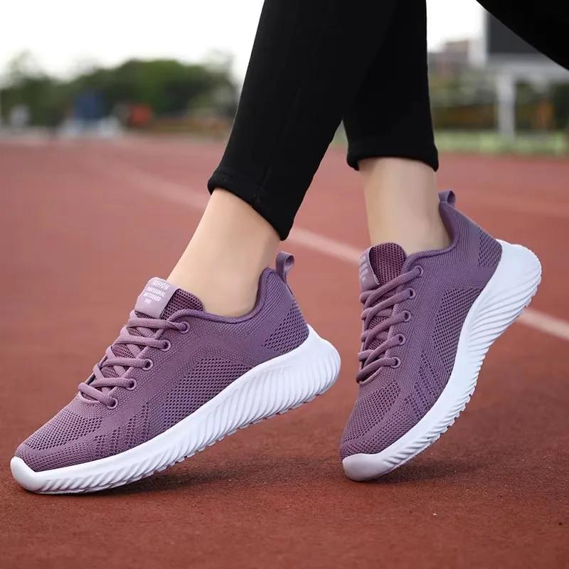 Luxury Women's Design Mesh Shoes Breathable Knitted Upper Comfortable Non Slip Sole All-weather Gym Jogging Training Sneakers