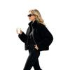 British casual coat lamb wool stand-up collar fur integrated short coat women's autumn and winter hem drawstring thin top